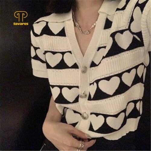 TAVARES Polo Shirt Plus Size Woman Loose Casual stripe sweet College style Elegant V-neck Blouse Lapel T-shirt Summer