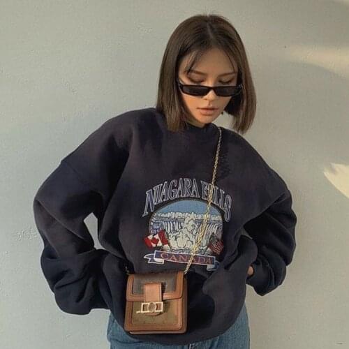 MEDR 2020 Spring-Autumn Fashion Oversize Girls Waterfall Embroidery Sweatshirts Ladies Soft Thick Pullovers Loose Chic Clothes