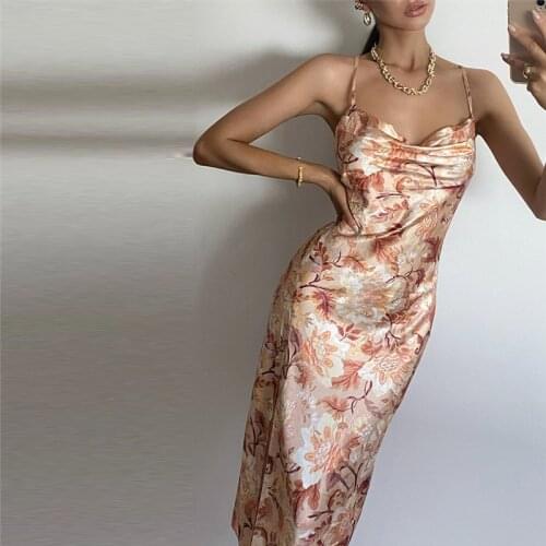 Women Sexy Backless Floral Print Dress Fashion Square Collar Backless Split Dress Streetwear Sleeveless Dresses for Women