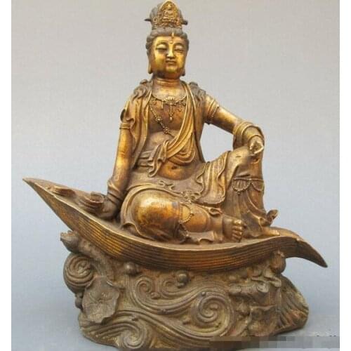 10"Tibet Folk Temple old Bronze Guanyin sitting lotus Buddha Statue