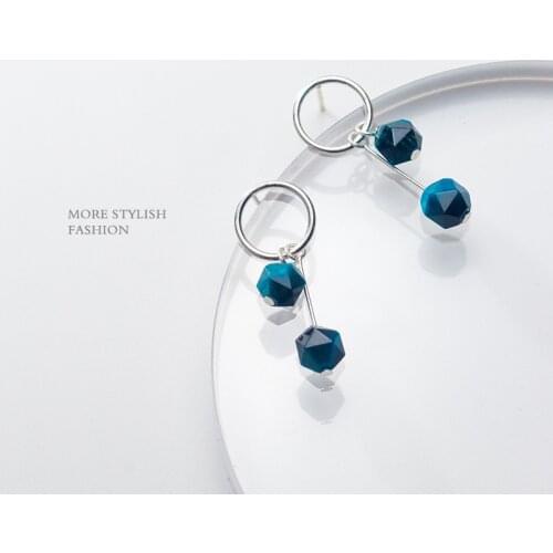 100% Real. 925 Sterling Silver Fine Jewelry natural Blue Tiger Eye &Lucky Circle Piercing ear earrings Tassel Dangle C-G4074