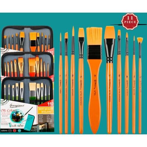 11Pcs Mixed Paint Brushes Set With Canvas Zipper Bag For Oil Acrylic Watercolor Painting Nylon Hair Multifunction Drawing Brush