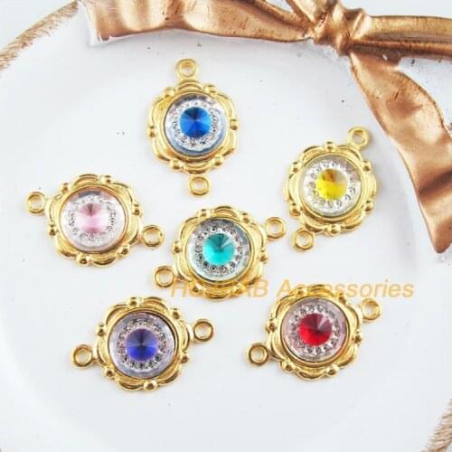 12Pcs Gold Plated Retro Flower Mixed Resin Round Charms Connectors 15x23mm