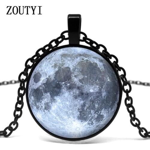 2018 fashion silver full moon logo pendant necklace art vintage chain necklace statement necklace gift men