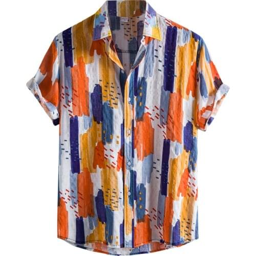 55# Beach Shirts Men 2021 Summer Vacation Camisas Para Hombre Printed Short Sleeve Button Down Wild Hawaiian Shirts For Men