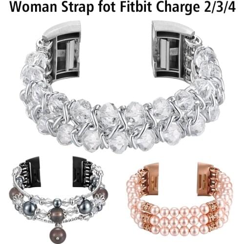 Accessories For Fitbit Charge 2 Bands & Charge 3/4 Bracelet Replacement Handmade Classic Beaded Elastic Strap Wrist Bands Women