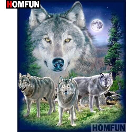 HOMFUN Full Square/Round Drill 5D DIY Diamond Painting "Wolf scenery" Embroidery Cross Stitch 5D Rhinestone Home Decor A17655