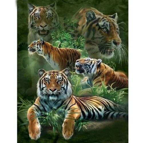 Animal Diy Diamond Painting Cross Stitch TigersEmbroidery Mosaic Full Square Round Drill Rhinestone Home Decor Needlework Gift