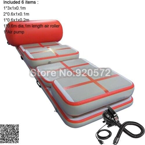 Free Shipping 6 Pieces(4 mats+1 roller +1 pump)Inflatable Air Track Training Set,Inflatable Gym Jumping Mat For Sale