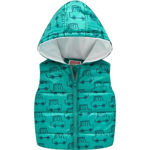 Toddler Baby Girls Boys Waistcoats Cartoon Pattern Cute Zipper Windproof Sleeveless Vest Coat 12Month-5Year Children Down Jacket