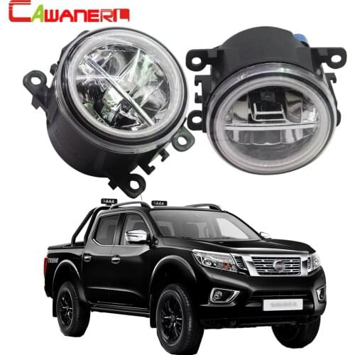 Cawanerl 2 Pieces Car Styling H11 4000LM LED Lamp Fog Light + Angel Eye DRL 12V For Nissan Navara D40 Pickup 2005-2012