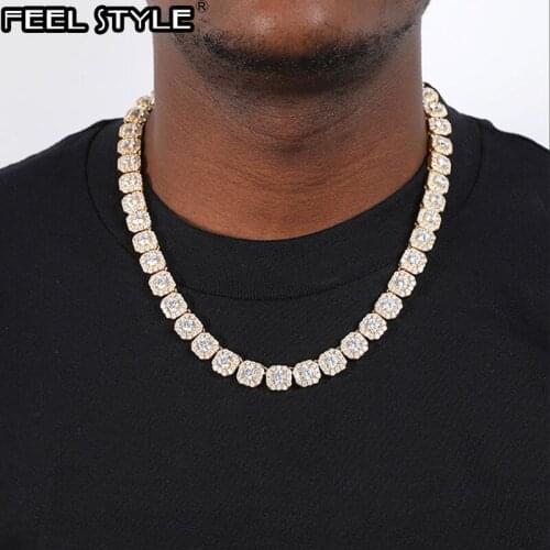 Hip Hop 11MM Bling Iced Out Tennis Chain Square Lattice AAA CZ Stone Cubic Zircon Box Clasp Chokers Necklaces For Men Jewelry