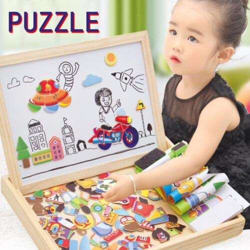 Wooden Magnetic Puzzle Figure/Animals/ Vehicle Circus Drawing Board 5 Styles Box Educational Toy Gift 100+PCS Childrens IQ