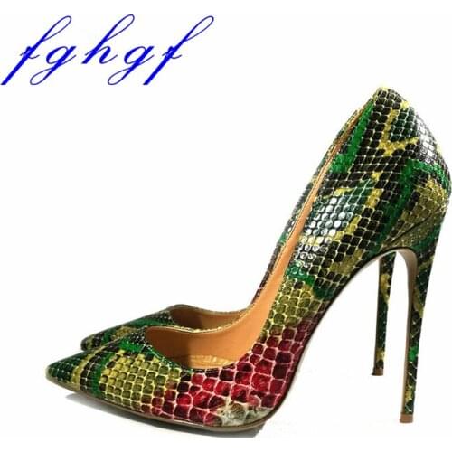 FGHGF New spring 2019 snake skin shoes with pointed toes, high heels and shallow slipper, wedding shoes
