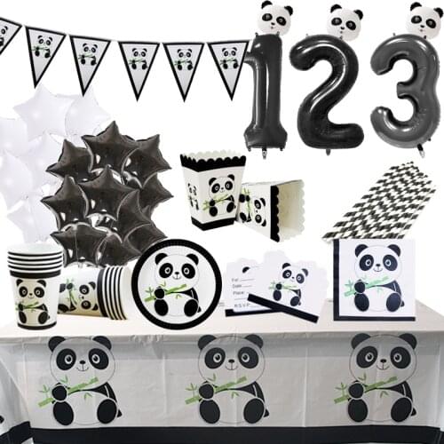 HULHULE Cute Panda Foil Balloons Birthday Party Dinnerware Set Baby Shower Boy Girls Birthday Party Decoration Kids Favor Gift
