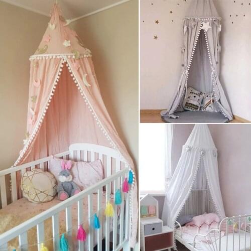 Cotton Baby Canopy Mosquito Net Bed Curtain Crib Netting Hung Dome Girl Room Decoration White Pink Grey Princess Kids Play Tent