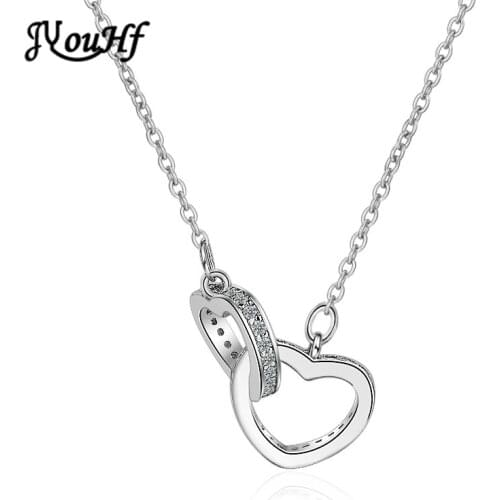 JYouHF Elegant White/Rose Gold Color Double Heart Necklace Pendants for Women Lovers AAA Cubic Zircon Link Chain Long Necklaces