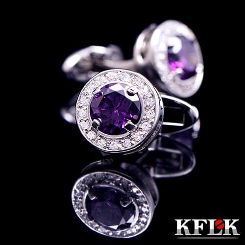 KFLK Luxury small shirt cufflinks for unisex Gifts Brand cuff buttons purple Crystal cuff links High Quality Designer Jewelry