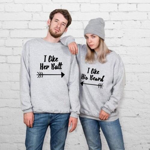 Skuggnas I like Her Butt I like her Beard Better Together Couple Jumpers Matching Sweatshirts Funny Sweatshirt Hipster Tops