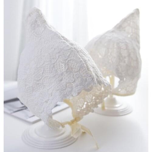 0-18M Baby Girls Lace Pointy Caps Court Hats Newborn Baby Photography Props Flower Bonnet Hat Kid Princess White Cotton Caps