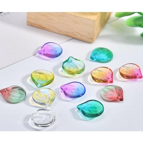 Min order 20pcs/lot color printing cartoon petal/leaves shape glass beads charms diy jewelry earrings pendant accessory