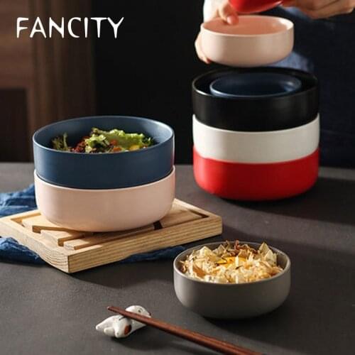 FANCITY Nordic style ceramic rice bowl bowl single creative personality household noodle bowl porridge bowl dessert bowl one