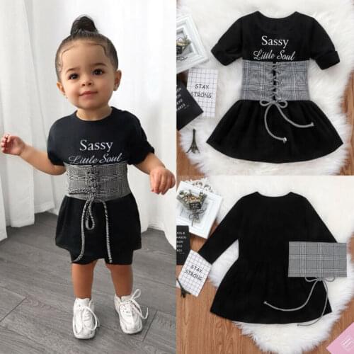 Fashion Kids Baby Girls Long Sleeve Dress + Lace Up Vest Outfits Clothes 1-6Y