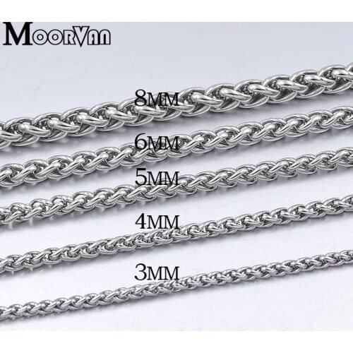 Moorvan Men Necklace Stainless Steel Boys Jewelry 40cm-90cm Braided Link Wheat Chain Necklace Women punk rock biker gift,VN347