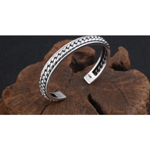 Solid 925 Sterling Silver women Men knit Cuff Bangle Bracelet jewelry A4751
