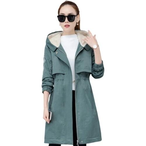 New Autumn Winter Female Windbreaker Plus Velvet Womens Coat Warm Long Jacket Slim Hooded Zippers Jackets Coats Outerwear P119