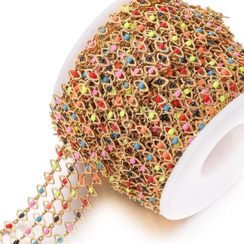 NEW 1m Width 6mm Gold Stainless Steel Rhombus Enamel Evil Eye Connect Chains for DIY Bracelet Necklaces Jewelry Making Supplies