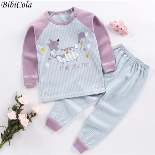Autumn New Kids Pajamas Set Baby Girls Boys Cartoon Long Sleeve T-Shirt Tops and Pants Baby Sleepwear for 2 4 6 8 Years