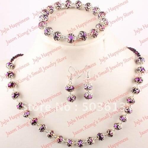 One set Handmade Purple Crystal Glass Beads Jewelry Set Necklace,Earring and Bracelet 274