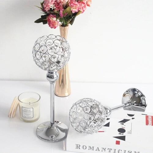 IMUWEN Single Candle Holders K9 Crystals Silver Plated Wedding Candelabra Centerpiece Center Table Decoration Pillar Candlestick