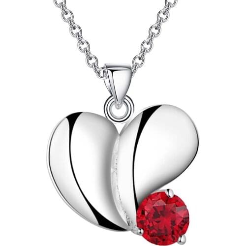 Wholesale Silver Plated Charm Jewelrys Necklace,free Shipping Fashion Fashion Jewelry Pendant Red Stone Inlaid Heart AN836