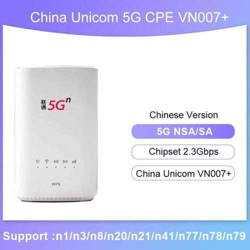 Original China Unicom 5G CPE VN007 2.3Gbps Wireless CPE Pro With Sim Card Support 5G NSA/SA NR n1/n3/n8/n20/n21/n41/n77/n78/n79