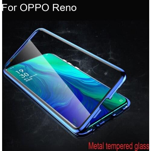 Luxury Magnetic Adsorption Case For OPPO Reno Metal Frame Clear Tempered Glass Cover For OPPO Reno Magnetic Flip Cases OPPORENO