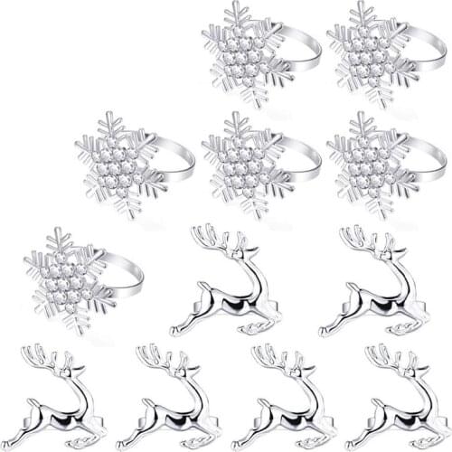 Christmas Napkin Rings Set Of 12 Pieces Rhinestone Snowflake Napkin Rings And Deer Napkin Rings