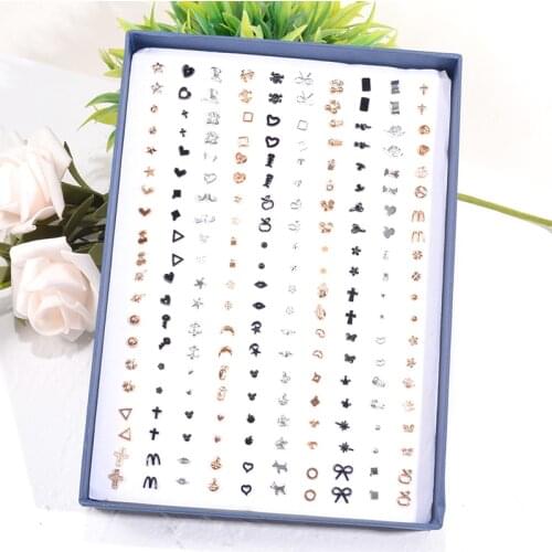 100 Pairs/lot Women Acrylic Gold Silver Color Small Earrings Set Mix Style Girl Child earring Party Jewelry Random Stud Earrings