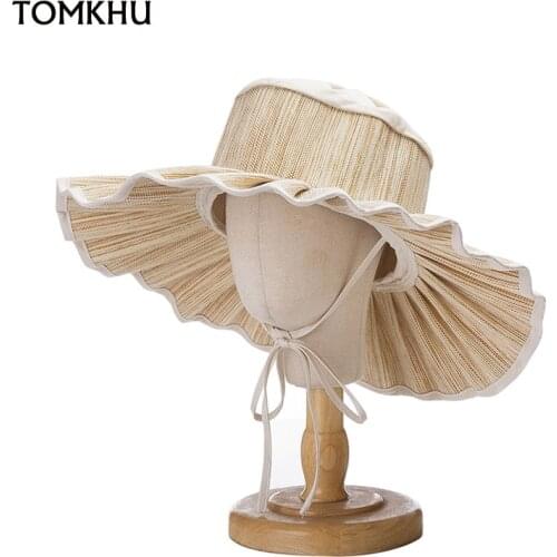 New Summer Parent-child Hat Foldable Pleated Hat With Straps Kid Sun Hat Women Beach Hat Holiday Gift Fashion Bonnet Enfant Cape