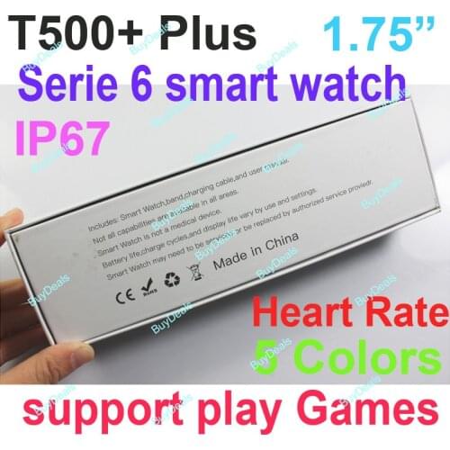 T500+ Plus BT Smart Watch 1.75 Inch Full Touch Support Play Games Heart Rate Monitor Sports Fitness Tracker for Smart Phone