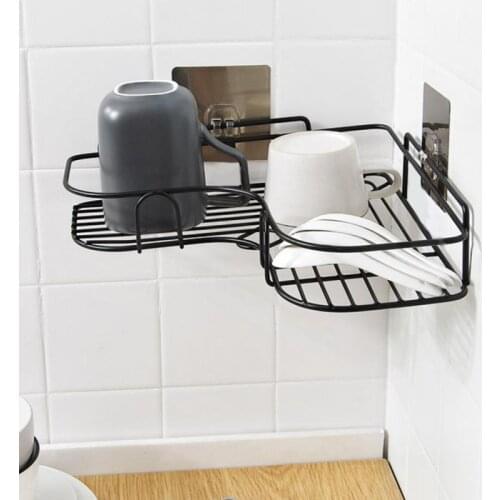 Punch Free Corner Bathroom Shelf Bathroom Fixtures Wrought Iron Storage Rack Kitchen Tripod Wall Shelf Bathroom Accessories
