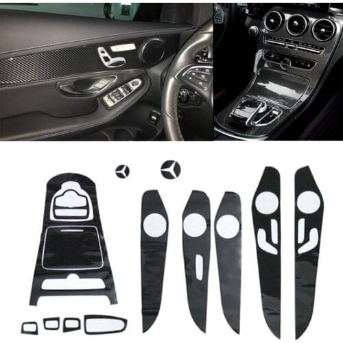 Car Interior Decoration Carbon Fiber Central Control Panel Stickers Protective Film for Mercedes-Benz C200 C300 GLC 2015-2019