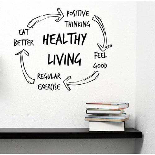 Healthy Living Wall Decals Quote Home Decor Bedroom Positive Thinking Vinyl Wall Stickers Kitchen Dining Room Decoration D941