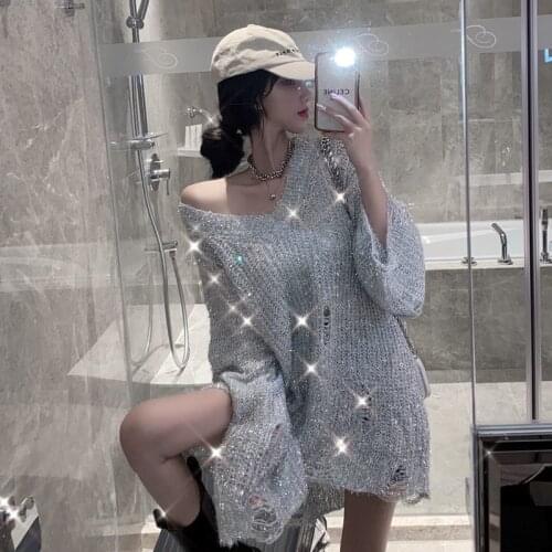 Women 2021 Spring Autumn Fashion V-neck Sweater Tops Female Long Loose Knitted Tops Ladies Long Sleeve Warm Pullovers Y335