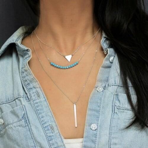 Present 2018 choker necklace blue beads triangle Chain For Women Pendants Collares Mujer collier femme joyas collana