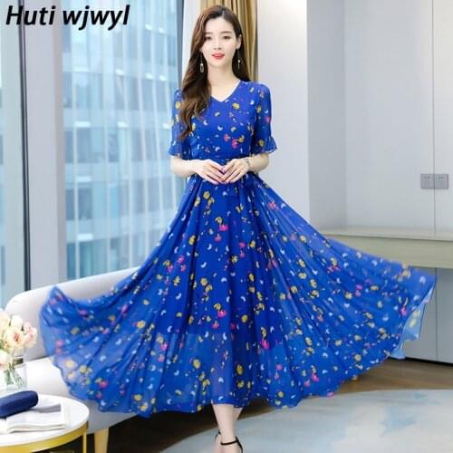 2021 Summer Beach Vacation Boho Print Chiffon Maxi Dresses Vintage 4XL Plus Size Midi Dress Women Bodycon Elegant Party Vestidos