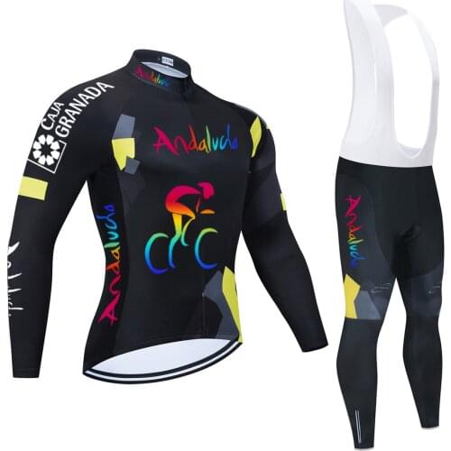 2021 Team Maillot Culotte Andalucia Cycling Clothes Black Long Sleeve Autumn Bike MTB Clothing Ropa Ciclismo Jersey Bib Suit