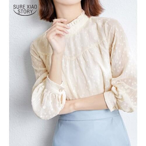 2021 Elegant Fairy Solid Long-sleeved Women Blouse Autumn Chiffon Shirt Lady Fashion All-match Blouse Female Camisas Mujer 15811