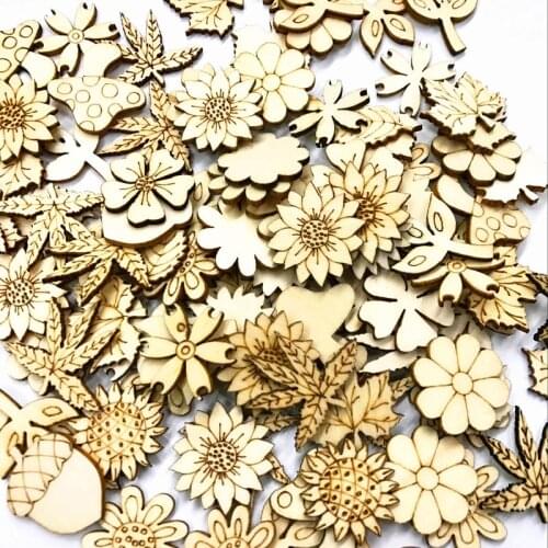 50pcs 30pcs Flower Leaf Mixed Wooden Chips for Scrapbooking Embellishments Home Decor Buttons Handmade Accessories 25-30mm